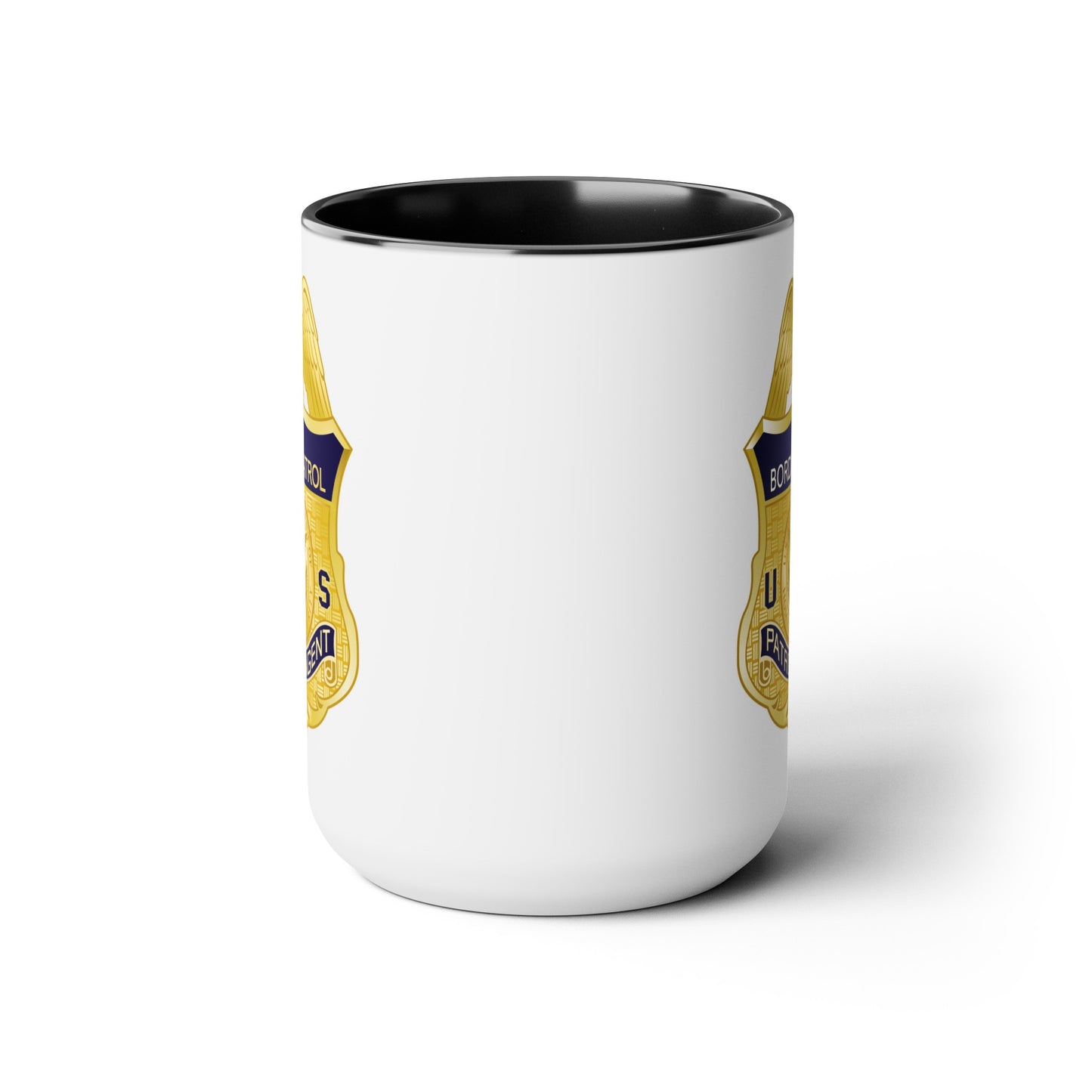 US CBP Patrol Agent Badge Coffee Mug - Double Sided Black Accent White Ceramic 15oz by TheGlassyLass.com