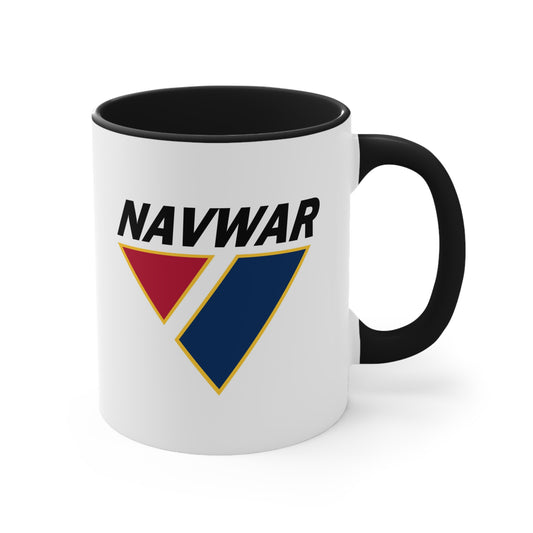 US Navy NAVWAR Coffee Mug - Black Accent Two Tone White Ceramic 11oz Size by TheGlassyLass.com