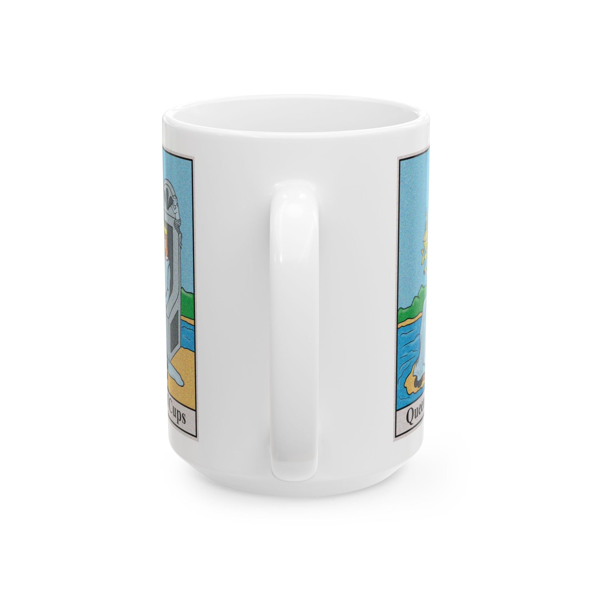 Queen of Cups Tarot Card Coffee Mug - Double Sided White Ceramic 15oz by TheGlassyLass.com