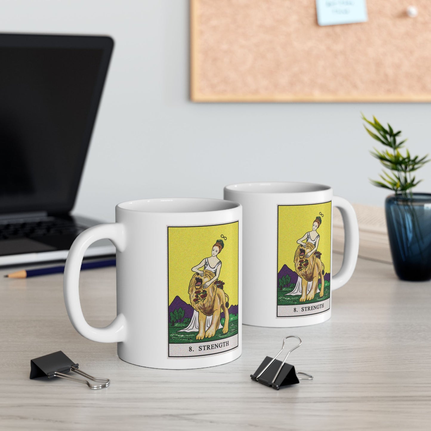 Strength Tarot Card Coffee Mug - Double Sided Print, White Ceramic, 11oz by TheGlassyLass.com