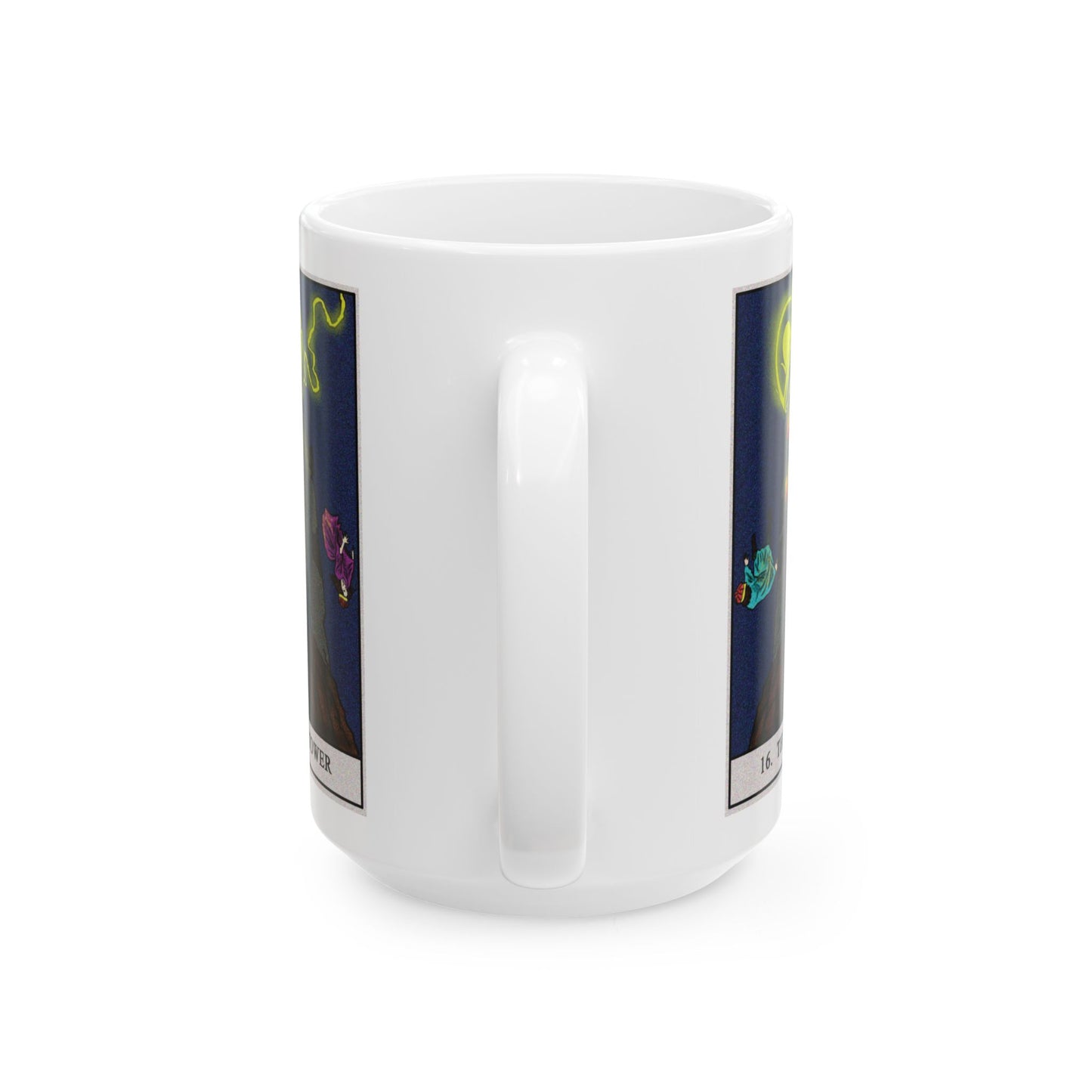 The Tower Tarot Card Coffee Mug - Double Sided White Ceramic 15oz by TheGlassyLass.com