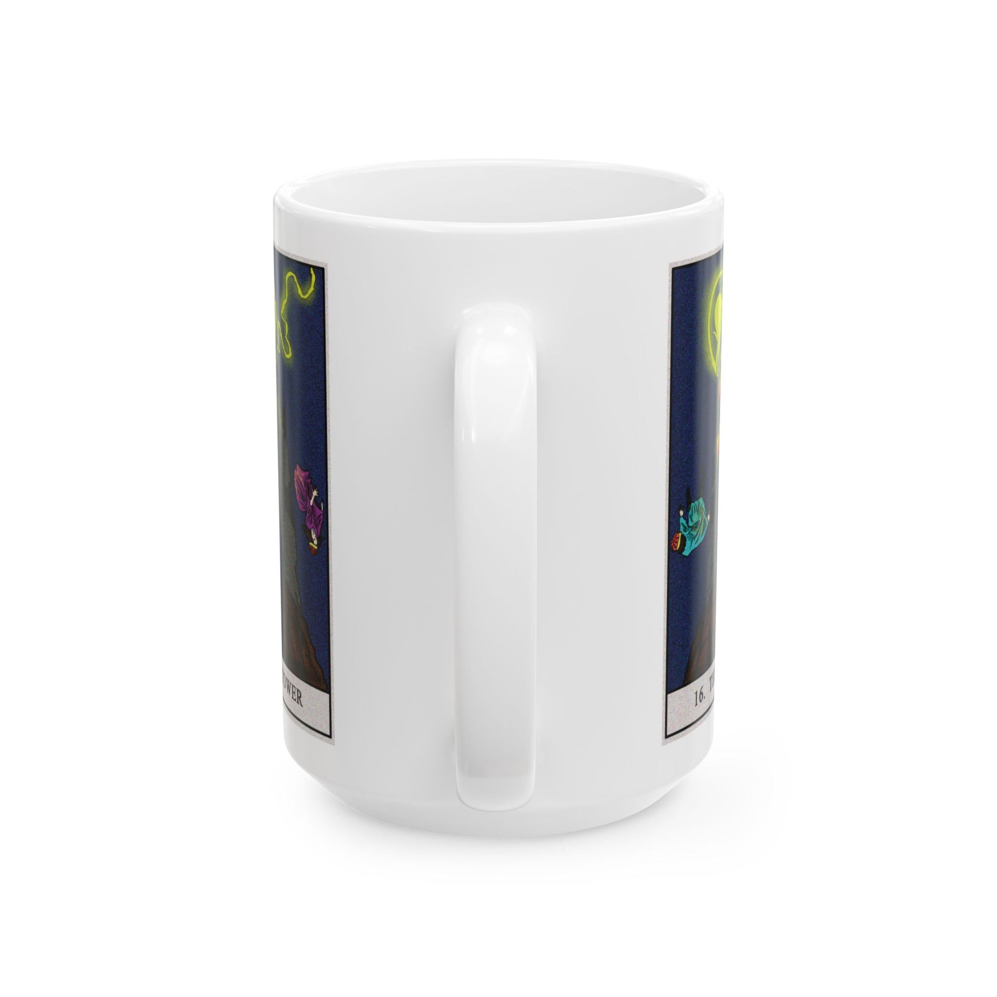 The Tower Tarot Card Coffee Mug - Double Sided White Ceramic 15oz by TheGlassyLass.com