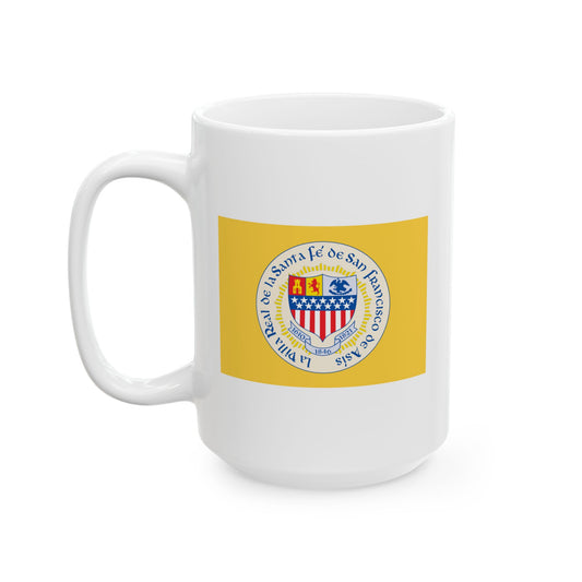 Santa Fe New Mexico Flag Coffee Mug - Double Sided Print, White Ceramic, 15oz by TheGlassyLass
