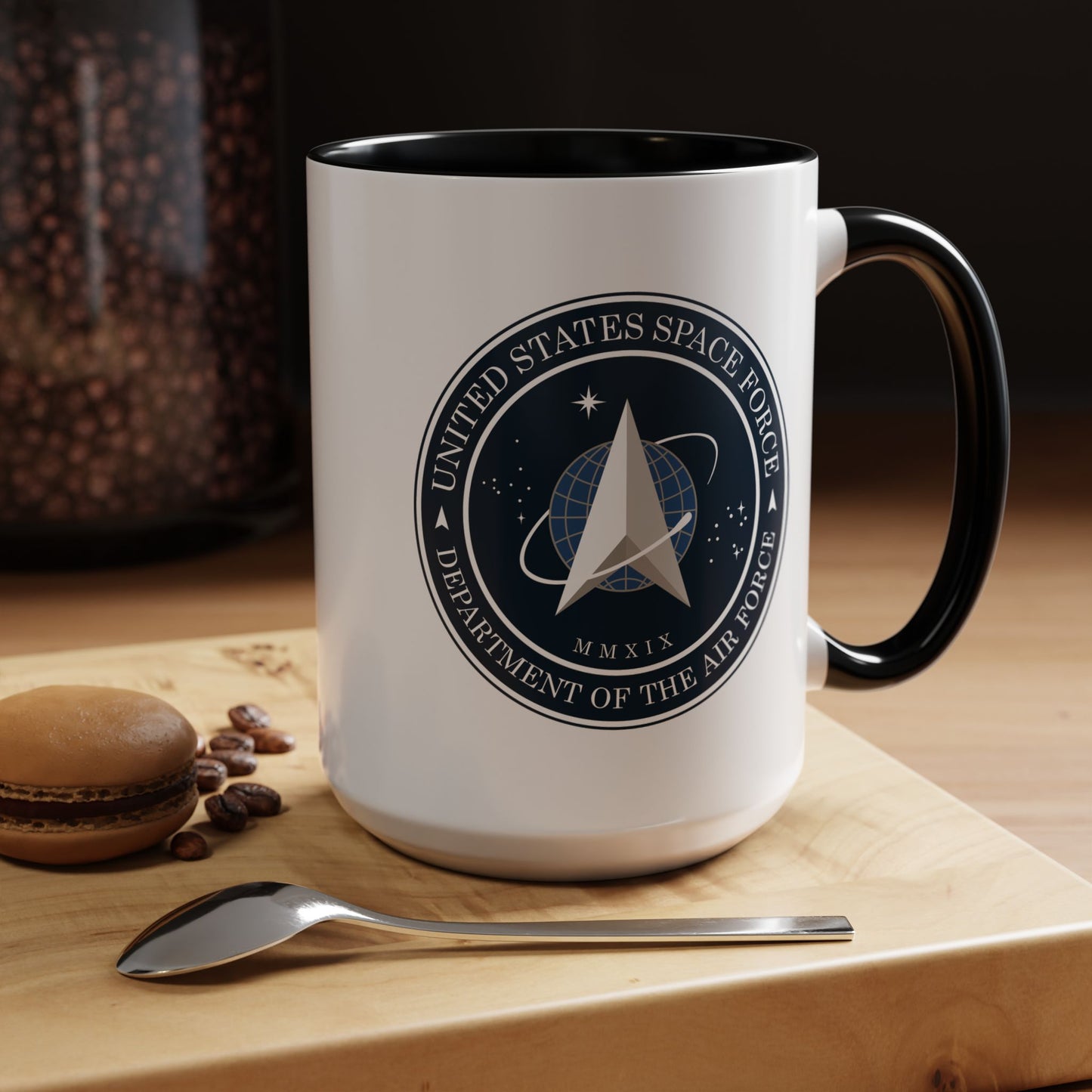 US Space Force Seal Coffee Mug - Double Sided Black Accent Ceramic 15oz - by TheGlassyLass.com