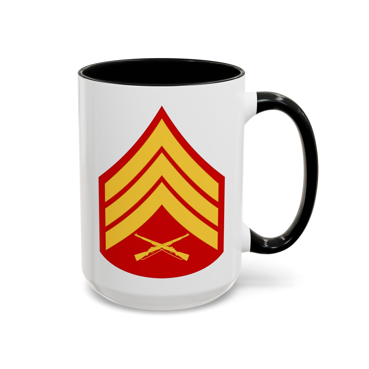 United States Marine Corps Sergeant (E-5) Chevron Coffee Mug - Double Sided Black Accent White Ceramic 15oz - by TheGlassyLass