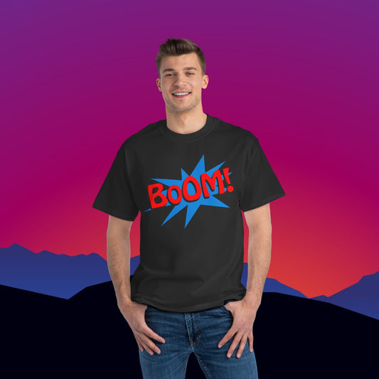 Superhero BOOM T-Shirt: (Hanes Beefy-T 100% Preshrunk Cotton) Custom Printed by TheGlassyLass.com
