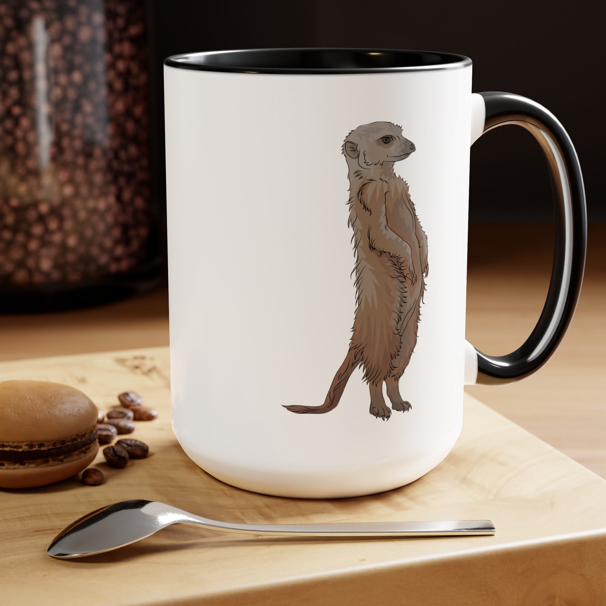 Meerkat Coffee Mugs - Double Sided Black Accent White Ceramic 15oz by TheGlassyLass.com