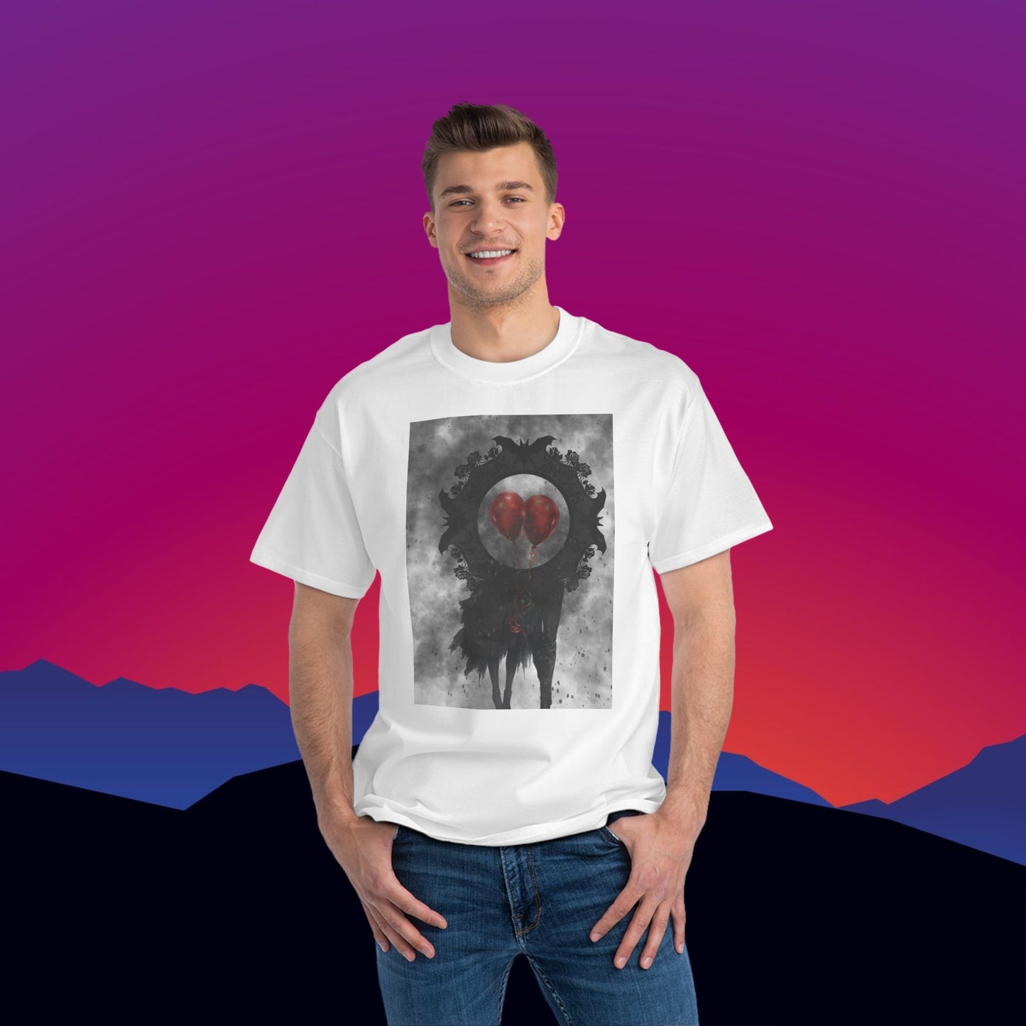 Red Balloons T-Shirt: (Hanes Beefy-T 100% Preshrunk Cotton) Custom Printed by TheGlassyLass