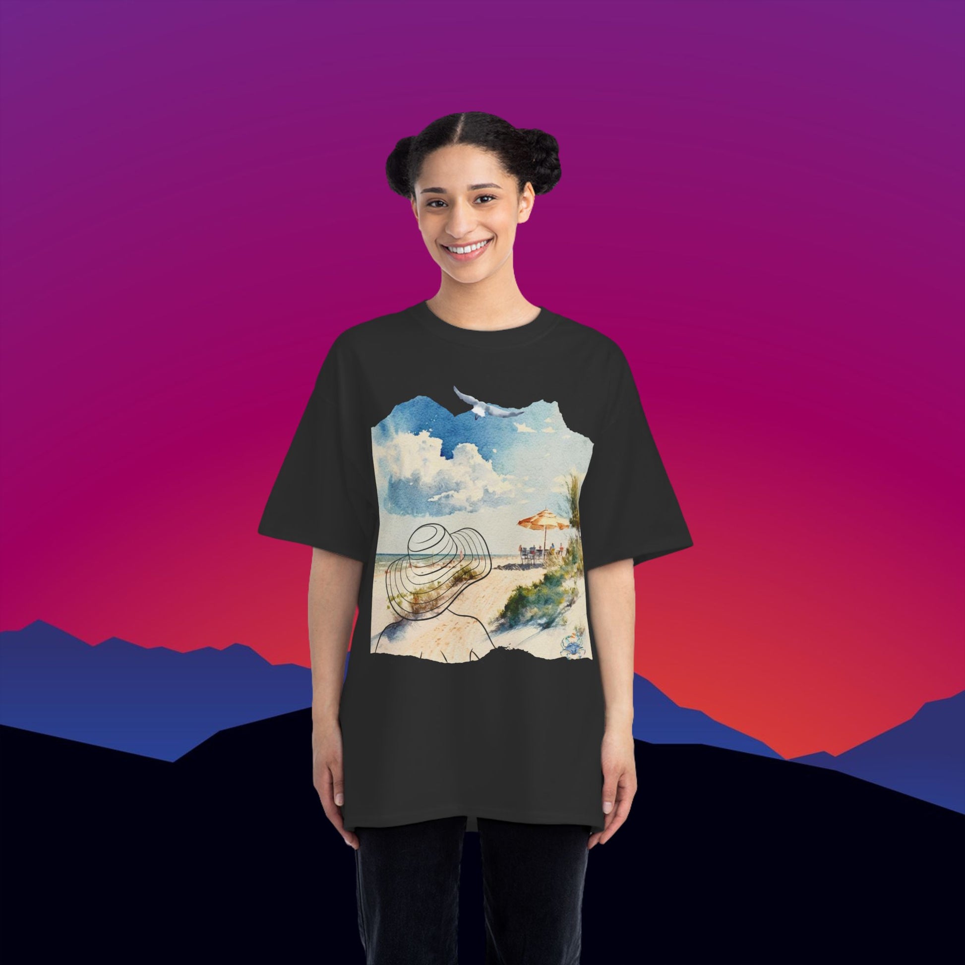 A Day at the Beach T-Shirt: (Hanes Beefy-T 100% Preshrunk Cotton Custom Printed by TheGlassyLass.com