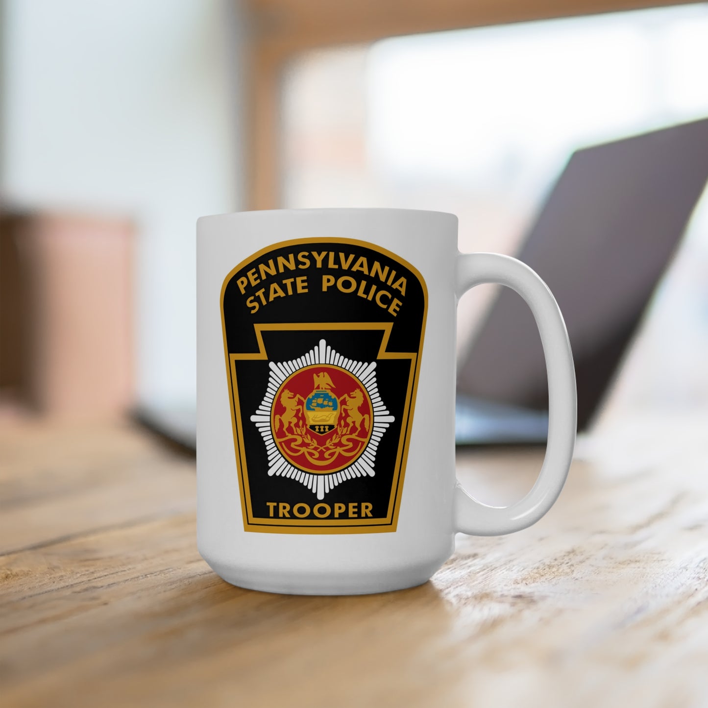 Pennsylvania State Police Trooper Coffee Mug - Double Sided White Ceramic 15oz by TheGlassyLass.com