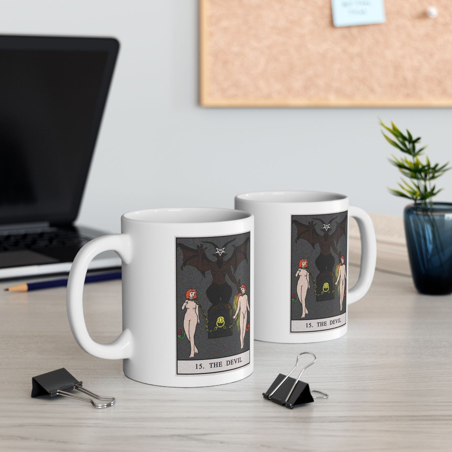 The Devil Tarot Card Coffee Mug - Double Sided Print, White Ceramic, 11oz by TheGlassyLass.com