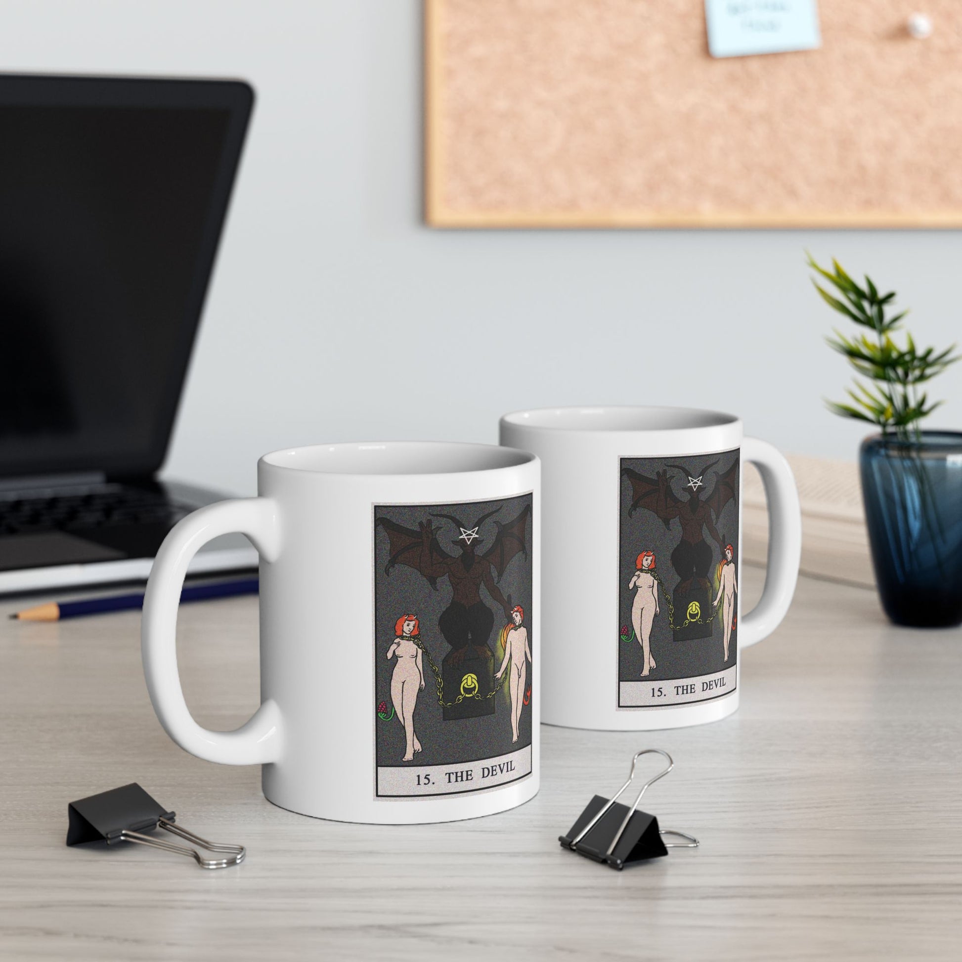 The Devil Tarot Card Coffee Mug - Double Sided Print, White Ceramic, 11oz by TheGlassyLass.com