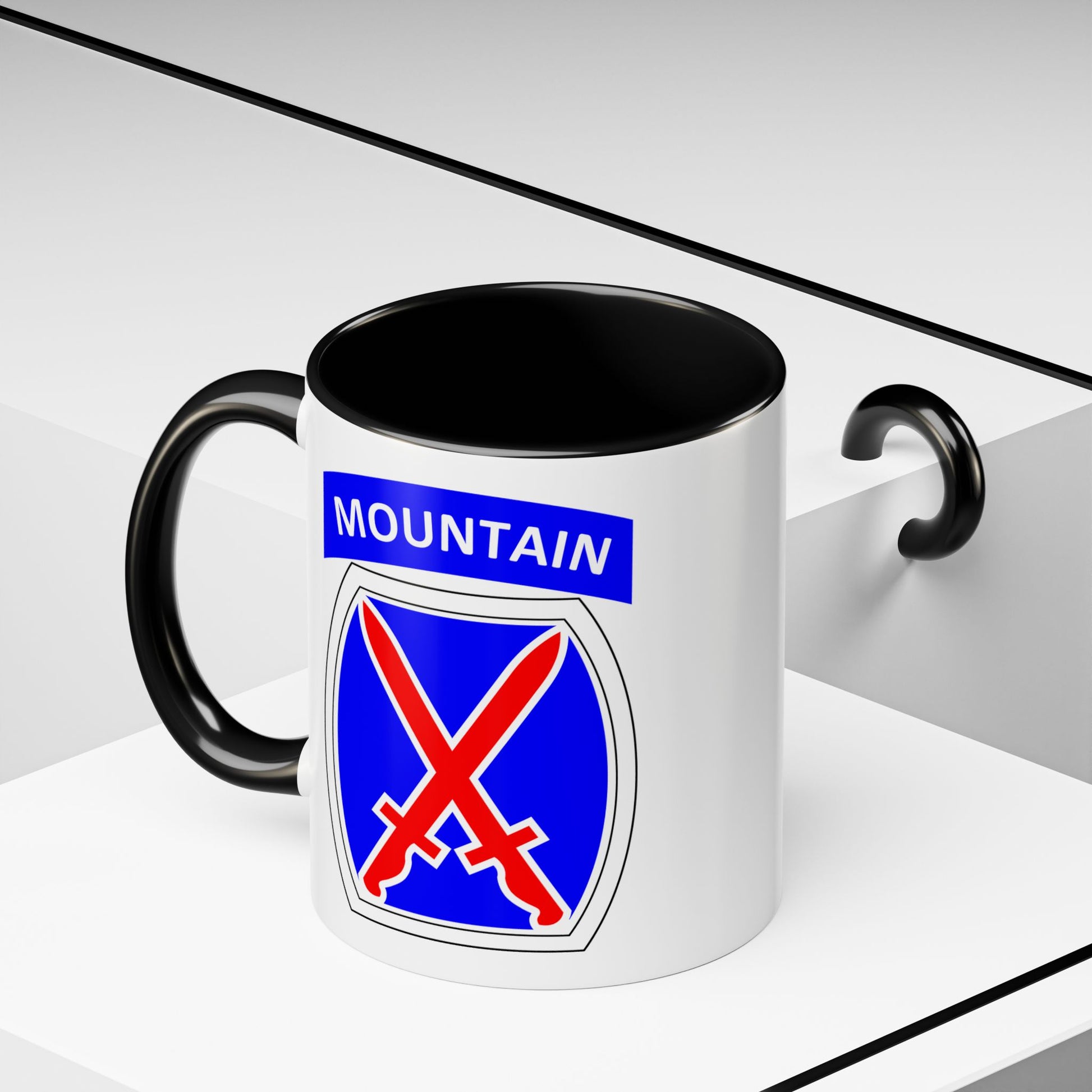 10th Mountain Division Coffee Mug - Double Sided Black Accent White Ceramic 11oz by TheGlassyLass.com