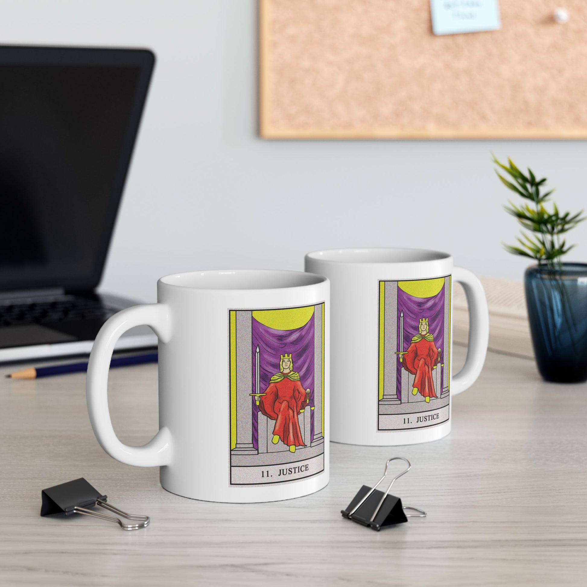 Justice Tarot Card Coffee Mug - Double Sided Print, White Ceramic, 11oz by TheGlassyLass.com