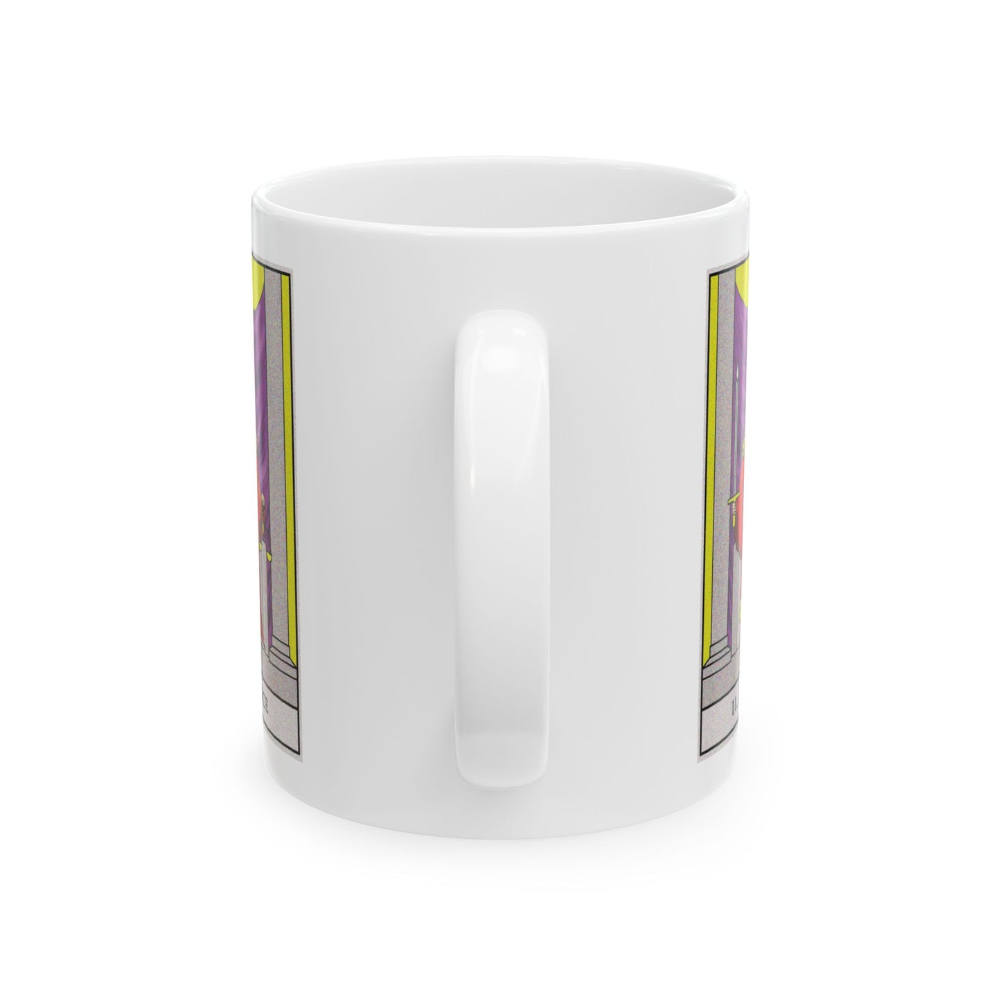 Justice Tarot Card Coffee Mug - Double Sided Print, White Ceramic, 11oz by TheGlassyLass.com