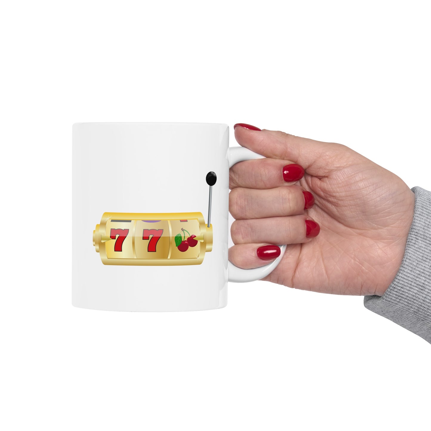 Slot Machine Coffee Mug - Double Sided White Ceramic 11oz by TheGlassyLass.com