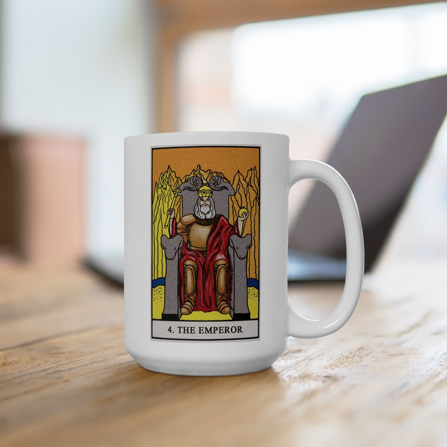 The Emperor Tarot Card Coffee Mug - Double Sided White Ceramic 15oz by TheGlassyLass.com