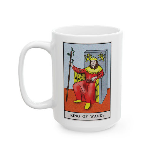 King of Wands Tarot Card Coffee Mug - Double Sided White Ceramic 15oz by TheGlassyLass.com