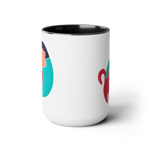 Morning Purr Coffee Mug - Double Sided Black Accent White Ceramic 15oz by TheGlassyLass
