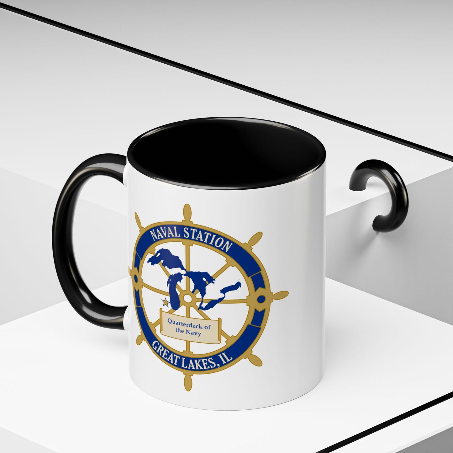 Naval Station Great Lakes Coffee Mug - Double Sided Black Accent White Ceramic 11oz by TheGlassyLass.com