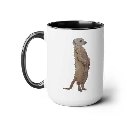 Meerkat Coffee Mugs - Double Sided Black Accent White Ceramic 15oz by TheGlassyLass.com