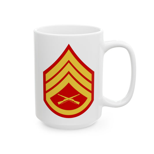 United States Marine Corps Staff Sergeant (E-6) Chevron Coffee Mug - Double Sided White Ceramic 15oz - by TheGlassyLass.com