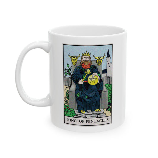 King of Pentacles Tarot Card Coffee Mug - Double Sided Print, White Ceramic, 11oz by TheGlassyLass.com