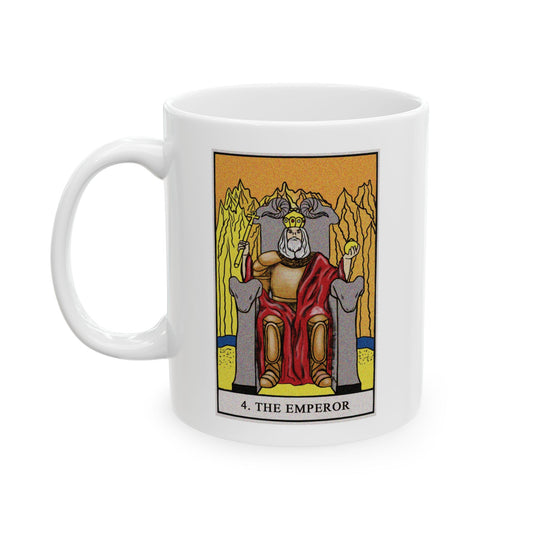 The Emperor Tarot Card Coffee Mug - Double Sided Print, White Ceramic, 11oz by TheGlassyLass.com