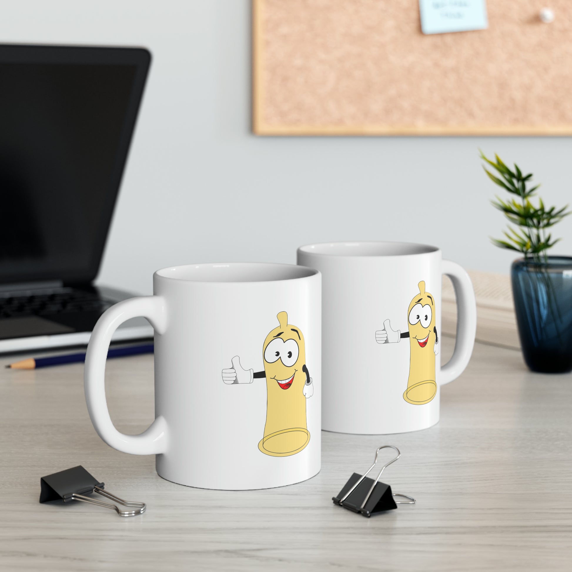Condom Man Coffee Mug - Double Sided White Ceramic 11oz by TheGlassyLass.com