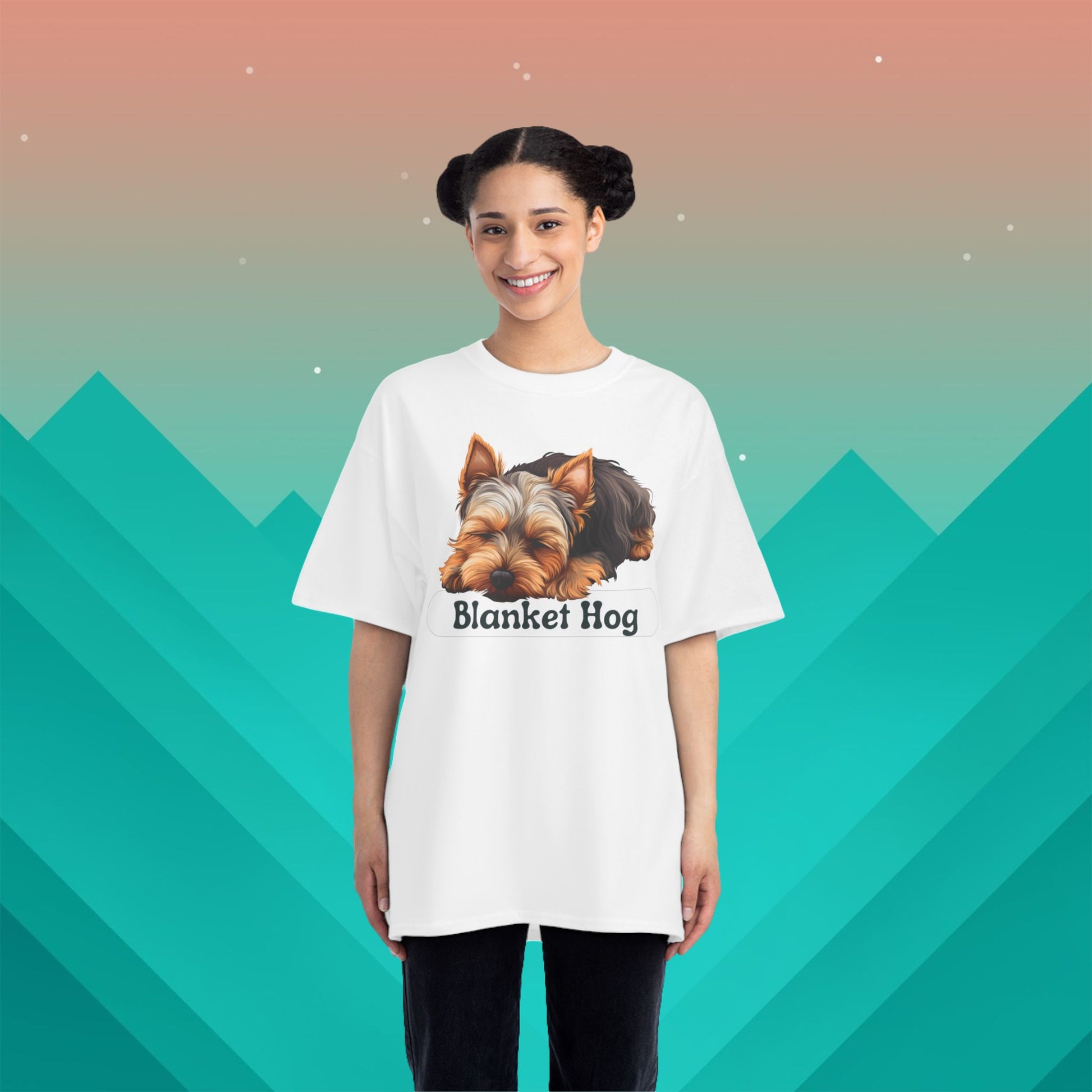 Blanket Hog Yorkie T-Shirt: (Hanes Beefy-T 100% Preshrunk Cotton Custom Printed by TheGlassyLass.com