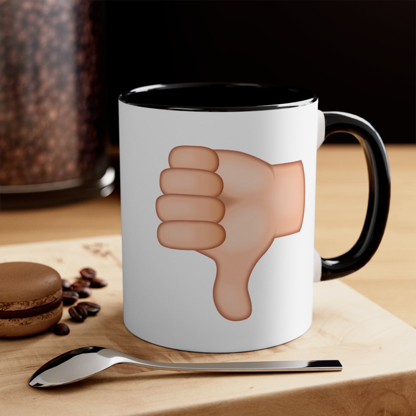 Thumb Up Thumb Down Coffee Mug - Double Sided Black Accent White Ceramic 11oz by TheGlassyLass.com