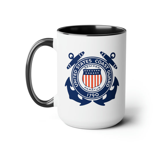 US Coast Guard Coffee Mug - Double Sided Black Accent White Ceramic 15oz by TheGlassyLass.com