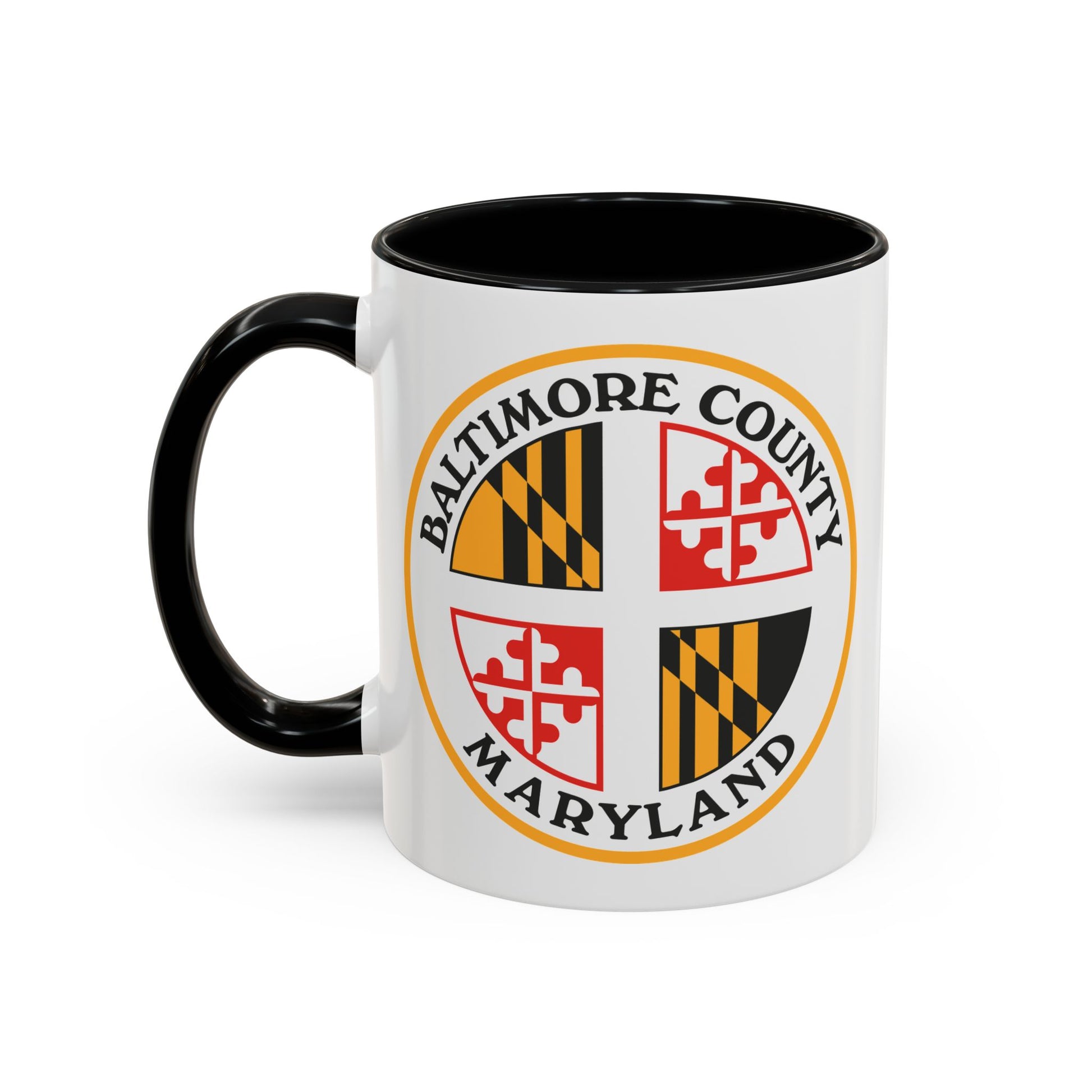 Baltimore County Seal Coffee Mug - Double Sided Print, Black Accent White Ceramic, 11oz by TheGlassyLass.com