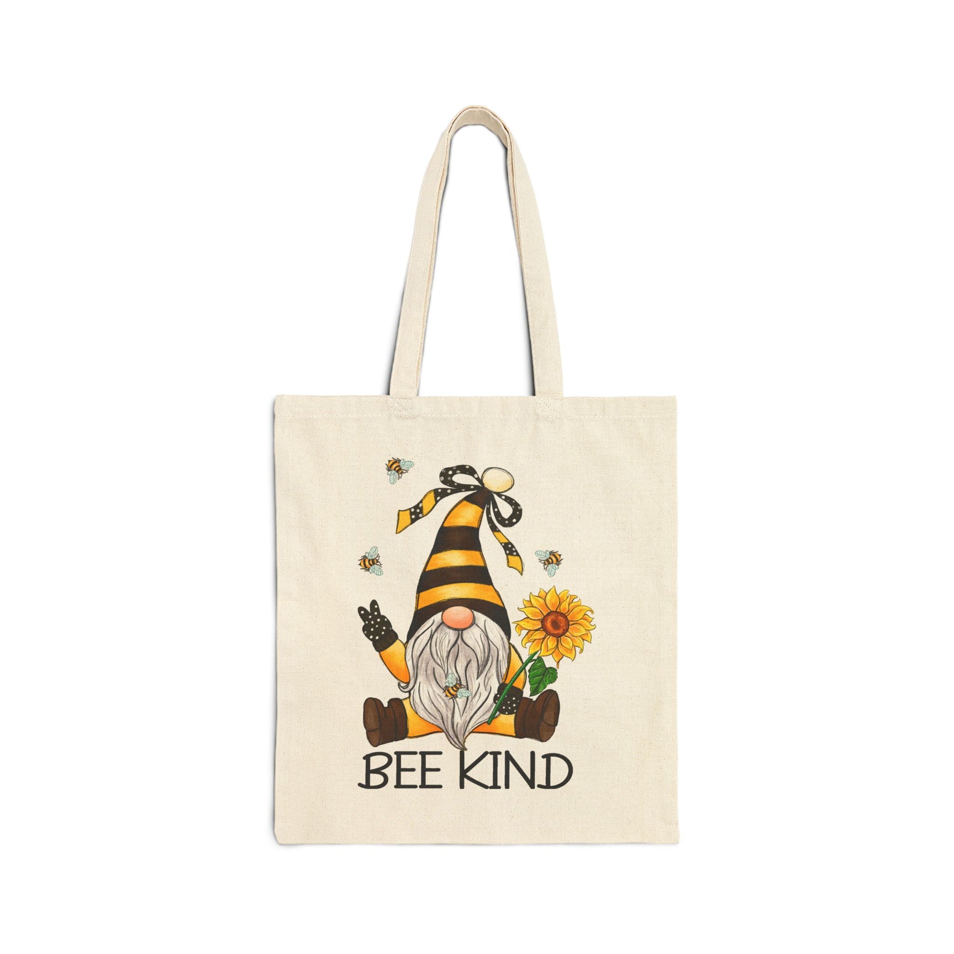 Bee Kind Garden Gnome Tote Bag - Heavyweight 100% Cotton Canvas by TheGlassyLass.com