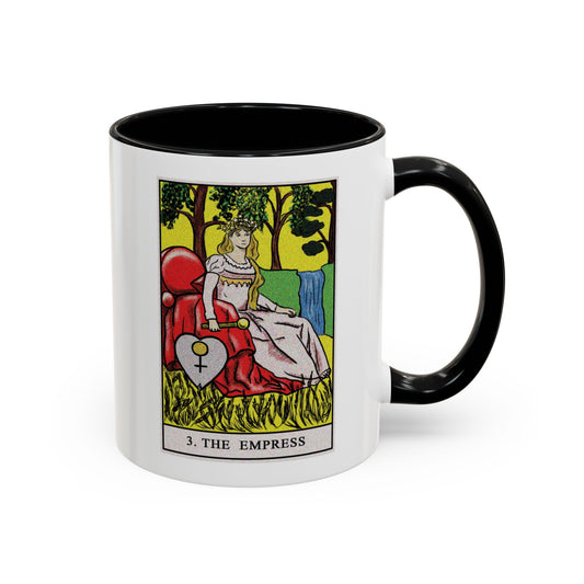 The Empress Tarot Card Coffee Mug - Double Sided Print, Black Accent White Ceramic, 11oz by TheGlassyLass