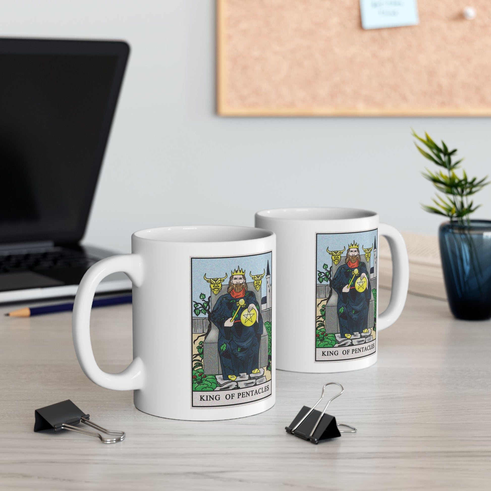 King of Pentacles Tarot Card Coffee Mug - Double Sided Print, White Ceramic, 11oz by TheGlassyLass.com
