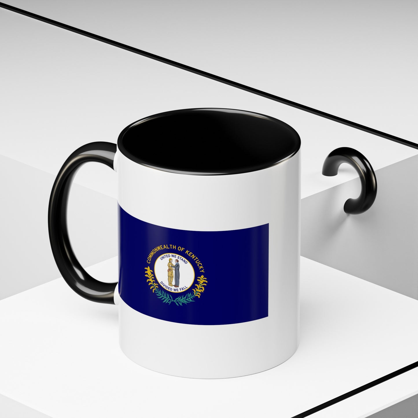 Commonwealth of Kentucky State Flag - Double Sided Black Accent White Ceramic Coffee Mug 11oz by TheGlassyLass.com