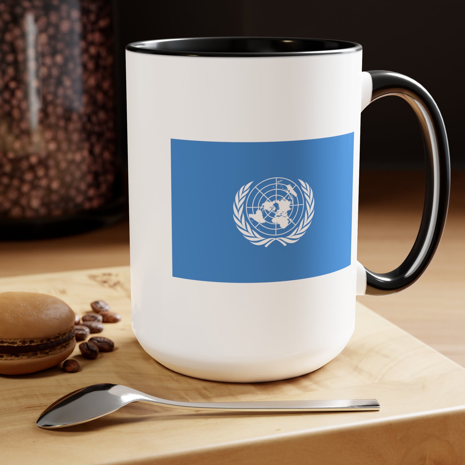 United Nations Coffee Mug - Double Sided Black Accent White Ceramic 15oz by TheGlassyLass.com