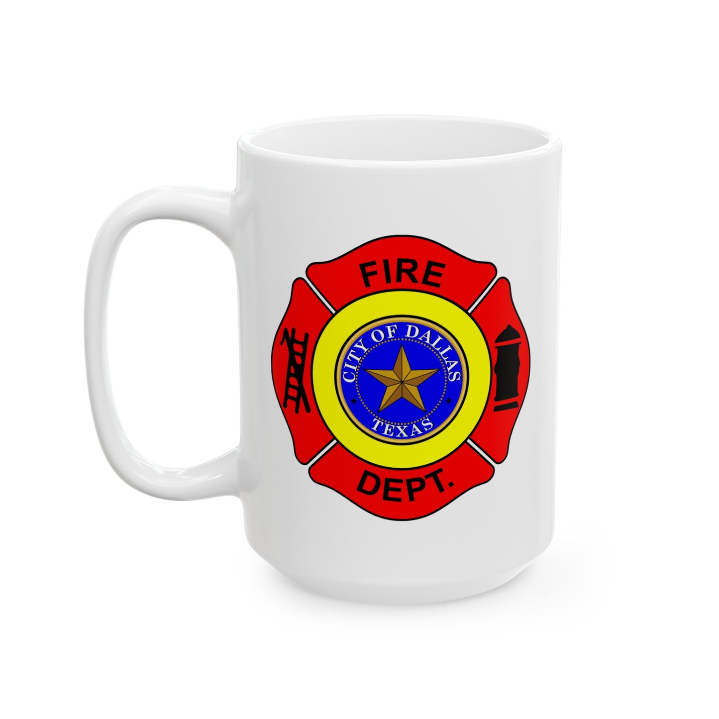 Dallas Fire Department Coffee Mug - Double Sided Print White Ceramic 15oz by TheGlassyLass.com