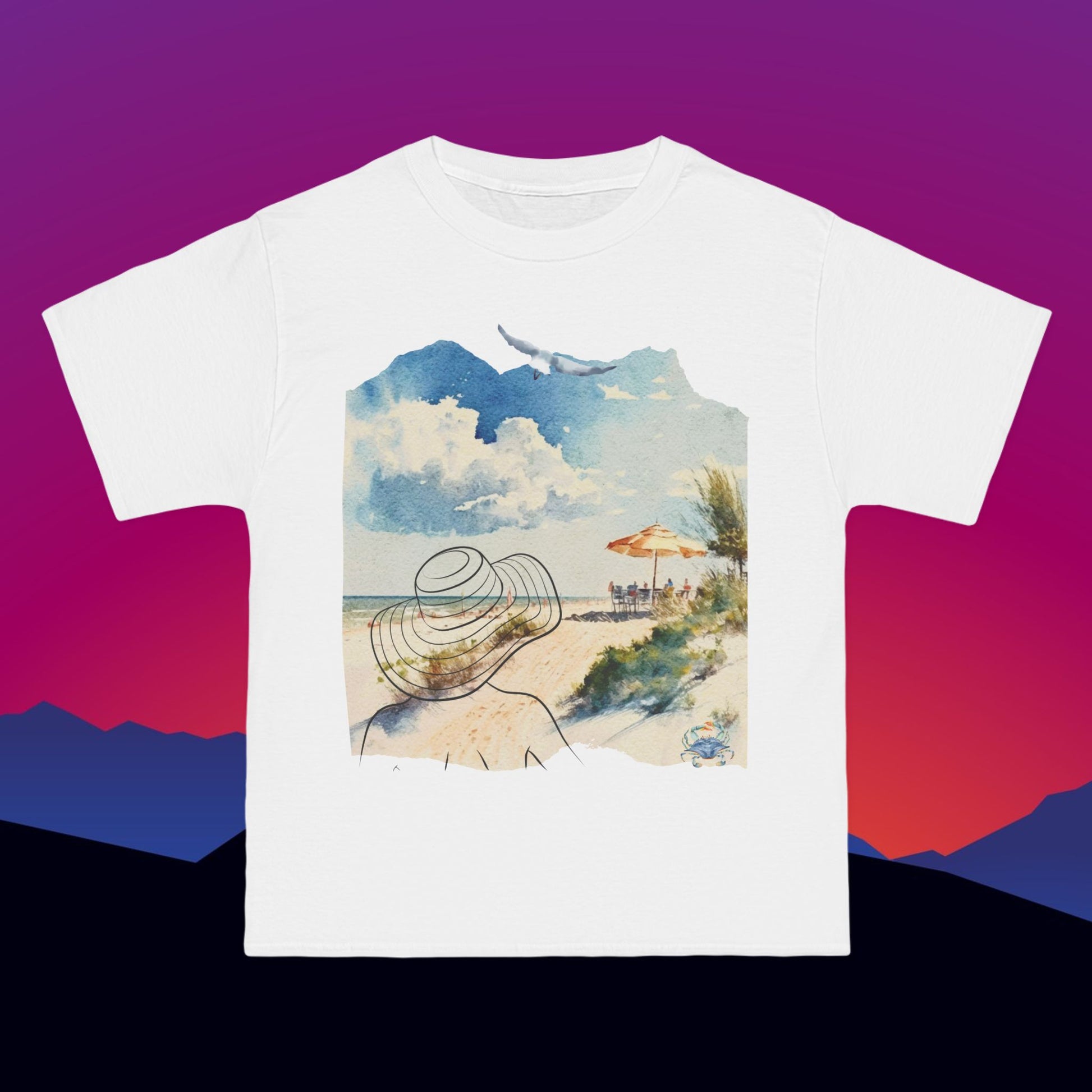 A Day at the Beach T-Shirt: (Hanes Beefy-T 100% Preshrunk Cotton Custom Printed by TheGlassyLass.com