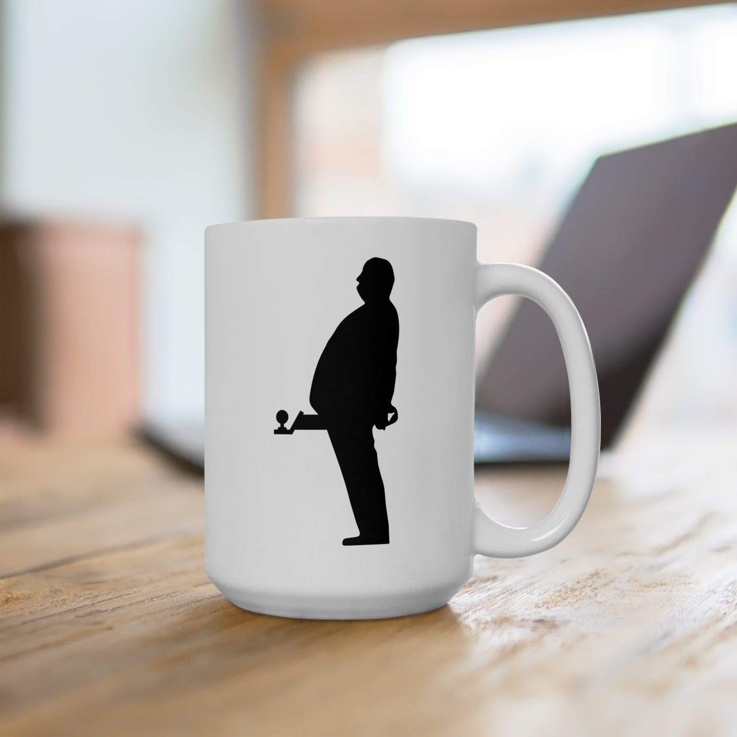 Hitchcock Present Coffee Mug - Double Sided White Ceramic 15oz by TheGlassyLass.com