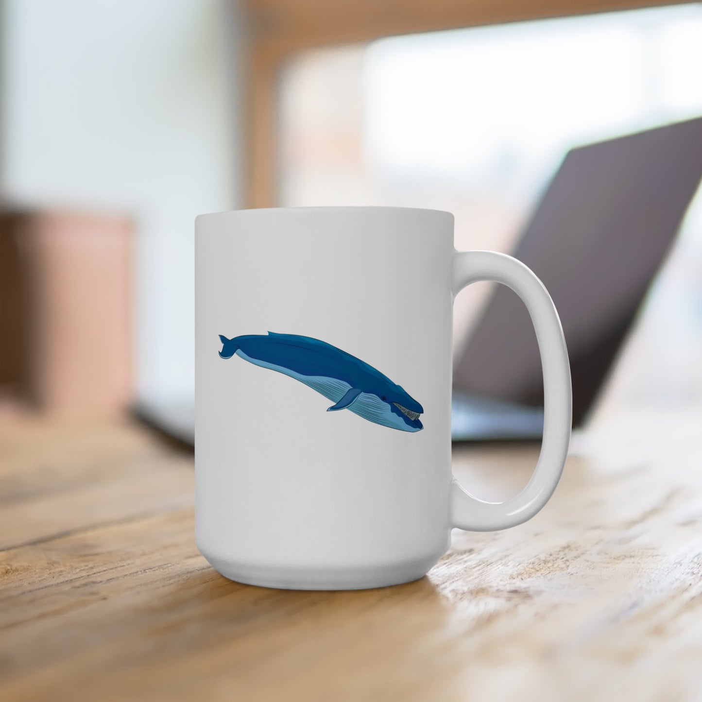 Blue Whale Coffee Mug - Double Sided White Ceramic 15oz by TheGlassyLass.com