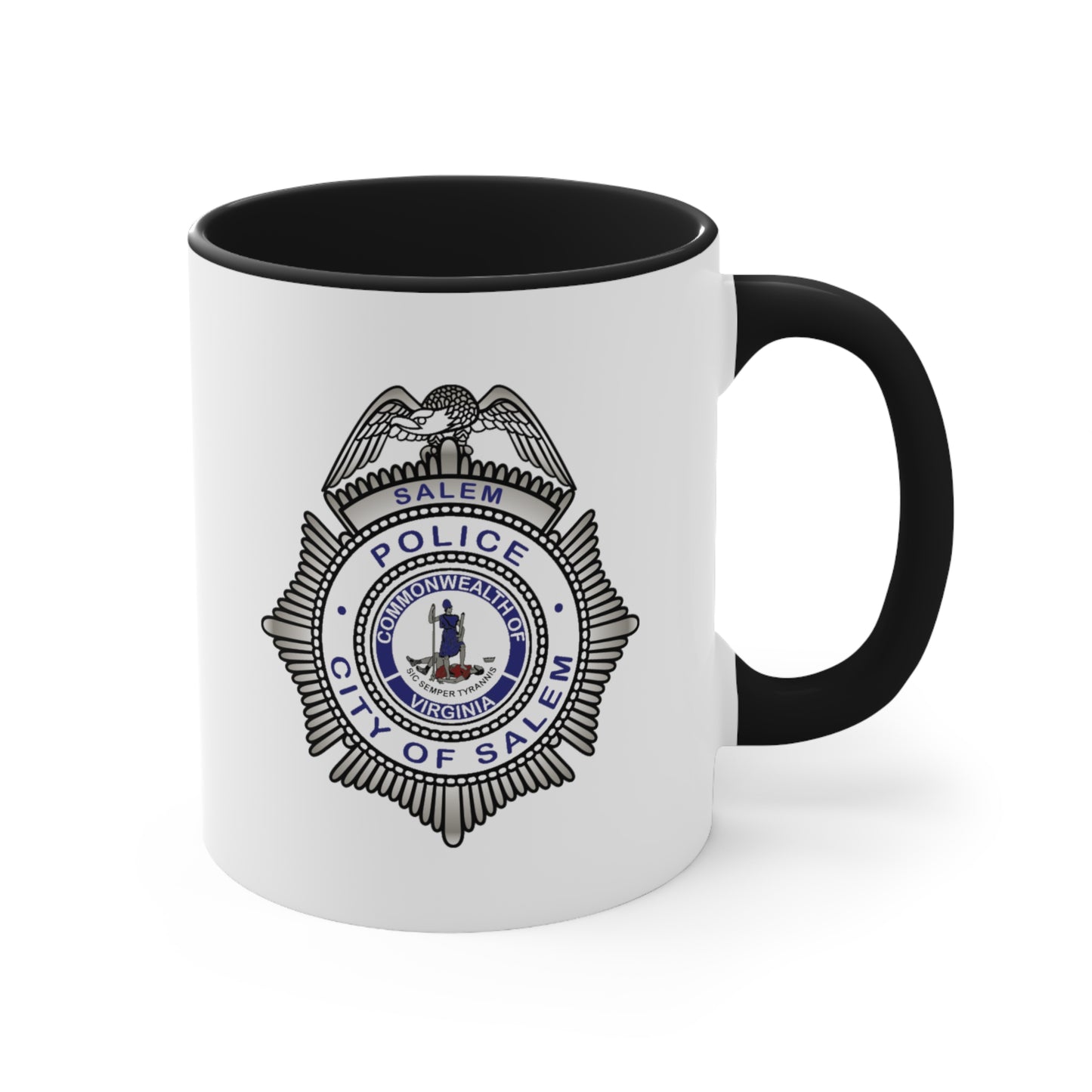 Salem Police Coffee Mug - Double Sided Black Accent White Ceramic 11oz by TheGlassyLass.com