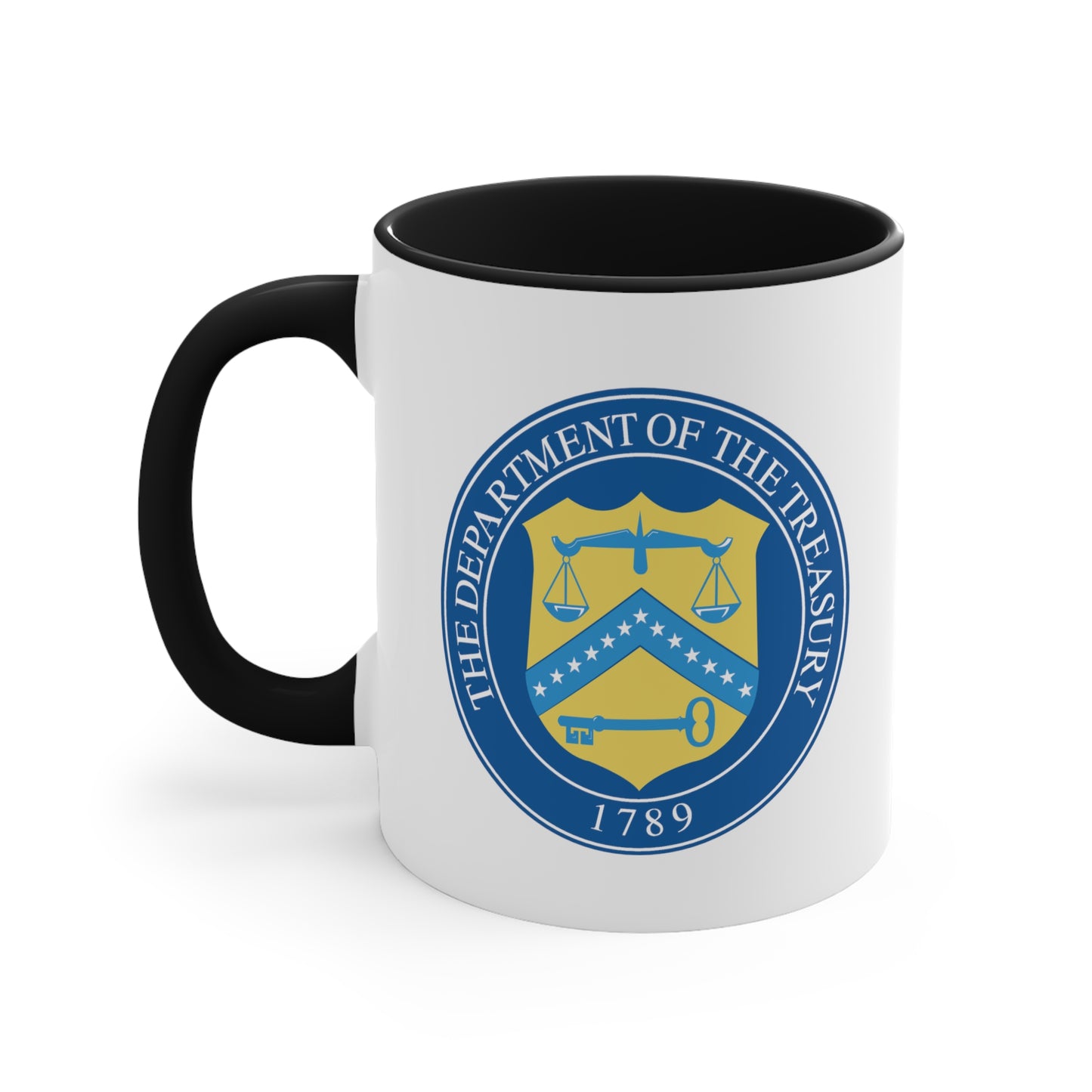 Treasury Department Coffee Mug - Double Sided Black Accent White Ceramic 11oz by TheGlassyLass.com