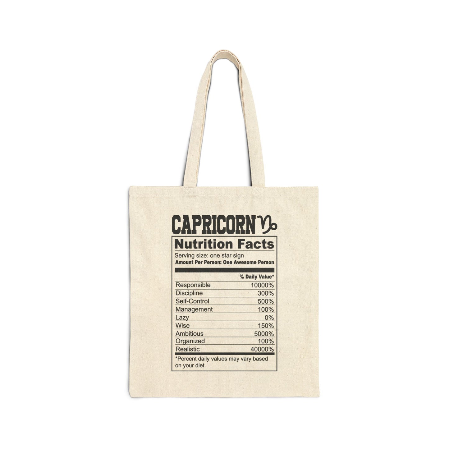 Capricorn Nutrition Facts Logo Tote Bag - Heavyweight 100% Cotton Canvas by TheGlassyLass.com