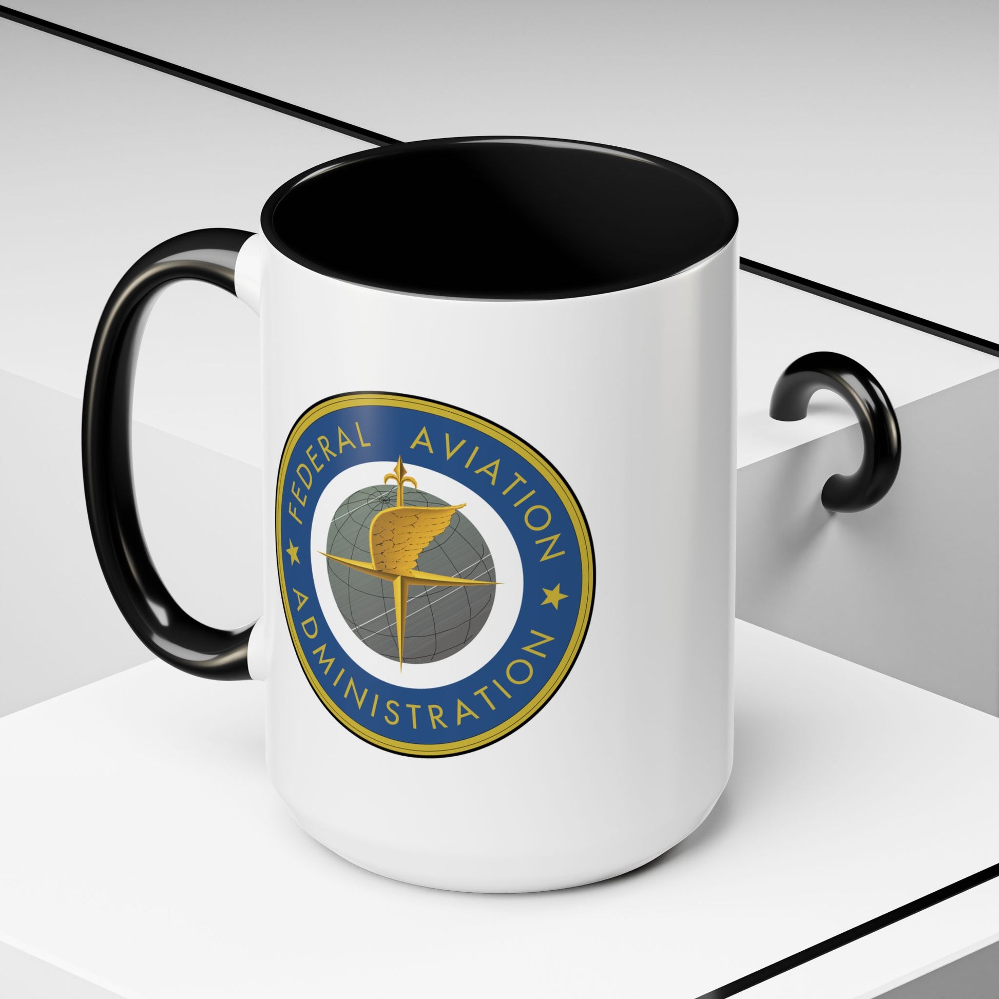Federal Aviation Administration (FAA) Coffee Mug - Double Sided Black Accent White Ceramic 15oz by TheGlassyLass.com