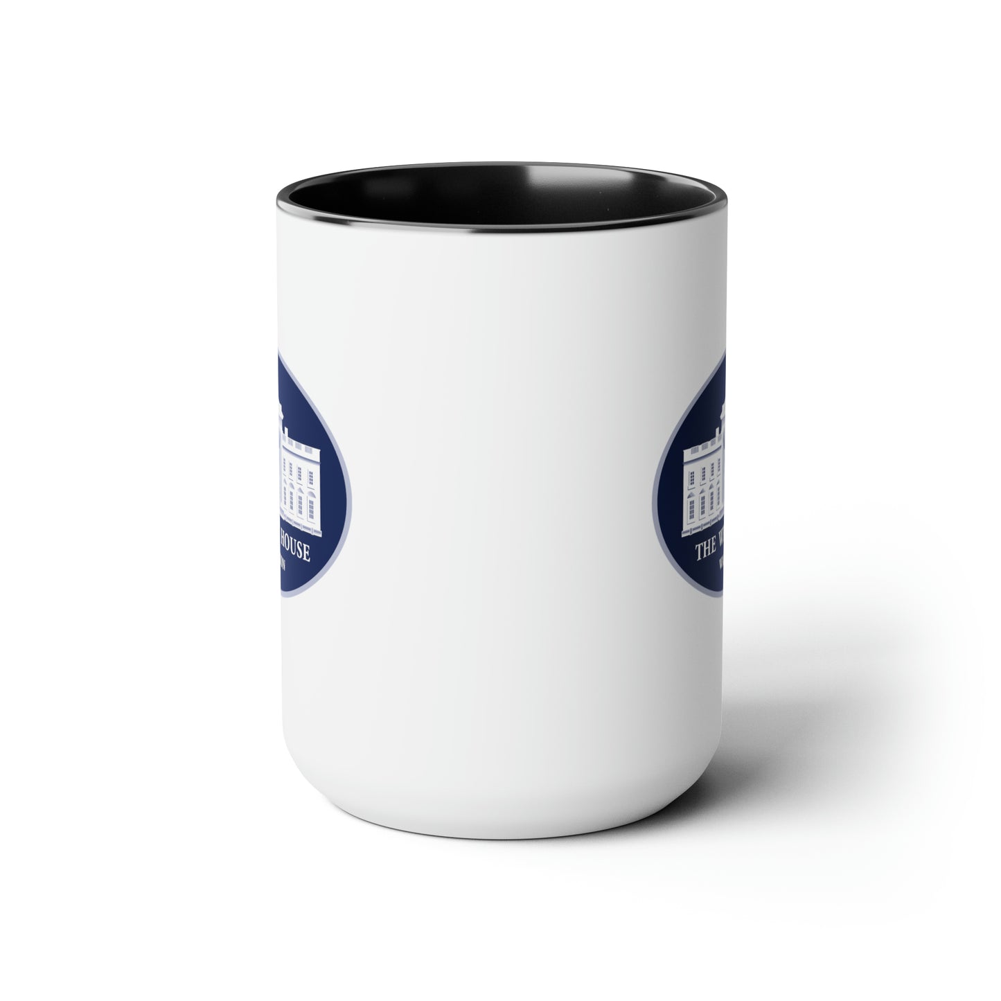 The White House Coffee Mug - Double Sided Black Accent White Ceramic 15oz by TheGlassyLass