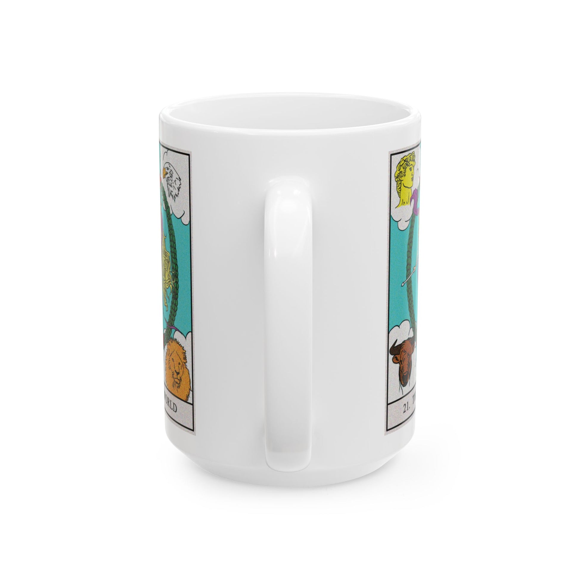 The World Tarot Card Coffee Mug - Double Sided White Ceramic 15oz by TheGlassyLass.com