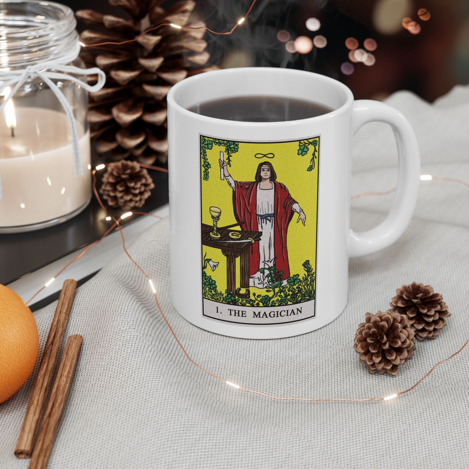 The Magician Tarot Card Coffee Mug - Double Sided Print, White Ceramic, 11oz by TheGlassyLass.com