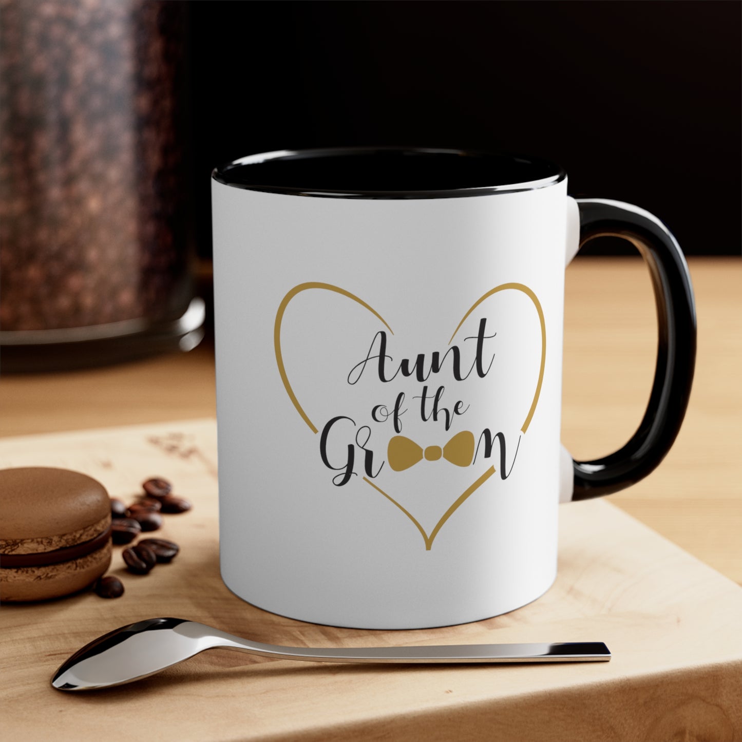 Aunt of the Groom Coffee Mug - Double Sided Black Accent Ceramic 11oz by TheGlassyLass.com